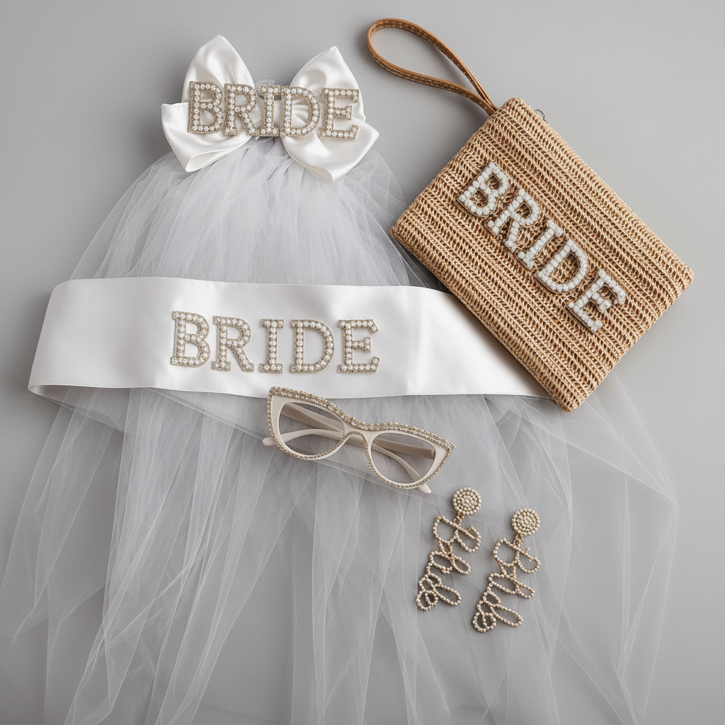 Luxus Brautbox für JGA in der Stadt mit Bride Tasche, Schleier, Schärpe und Bride Ohrringen