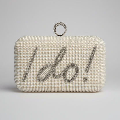 Perlen Clutch mit I Do Schriftzug als Braut Accessoire für Verlobung, JGA und Hochzeit