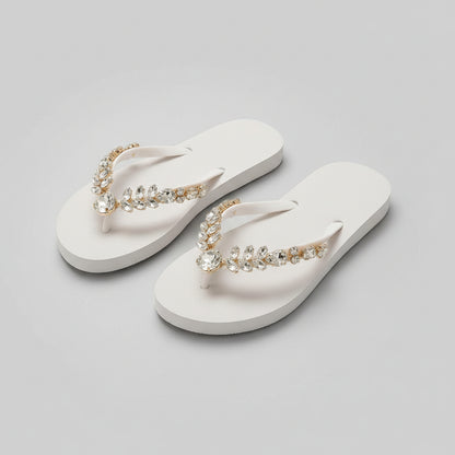 Luxuriöse Bride Flip Flops mit Schmucksteinen für Strandhochzeit, Beach JGA und Honeymoon