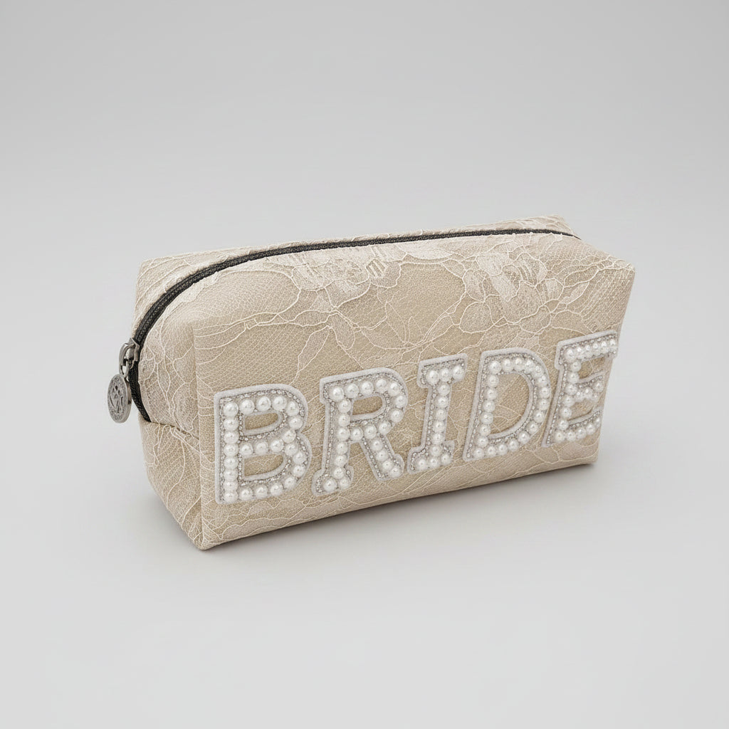 Bride Kosmetiktasche mit Perlen-Schriftzug für Hochzeit, JGA und Bridal Shower