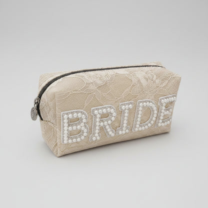 Bride Kosmetiktasche mit Perlen-Schriftzug für Hochzeit, JGA und Bridal Shower