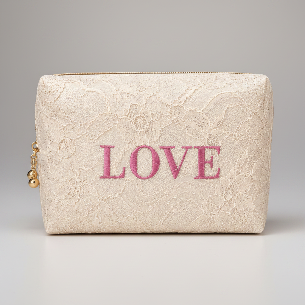 Brautjungfern Kosmetiktasche mit LOVE Schriftzug als Bridesmaid Geschenk für Hochzeit und JGA