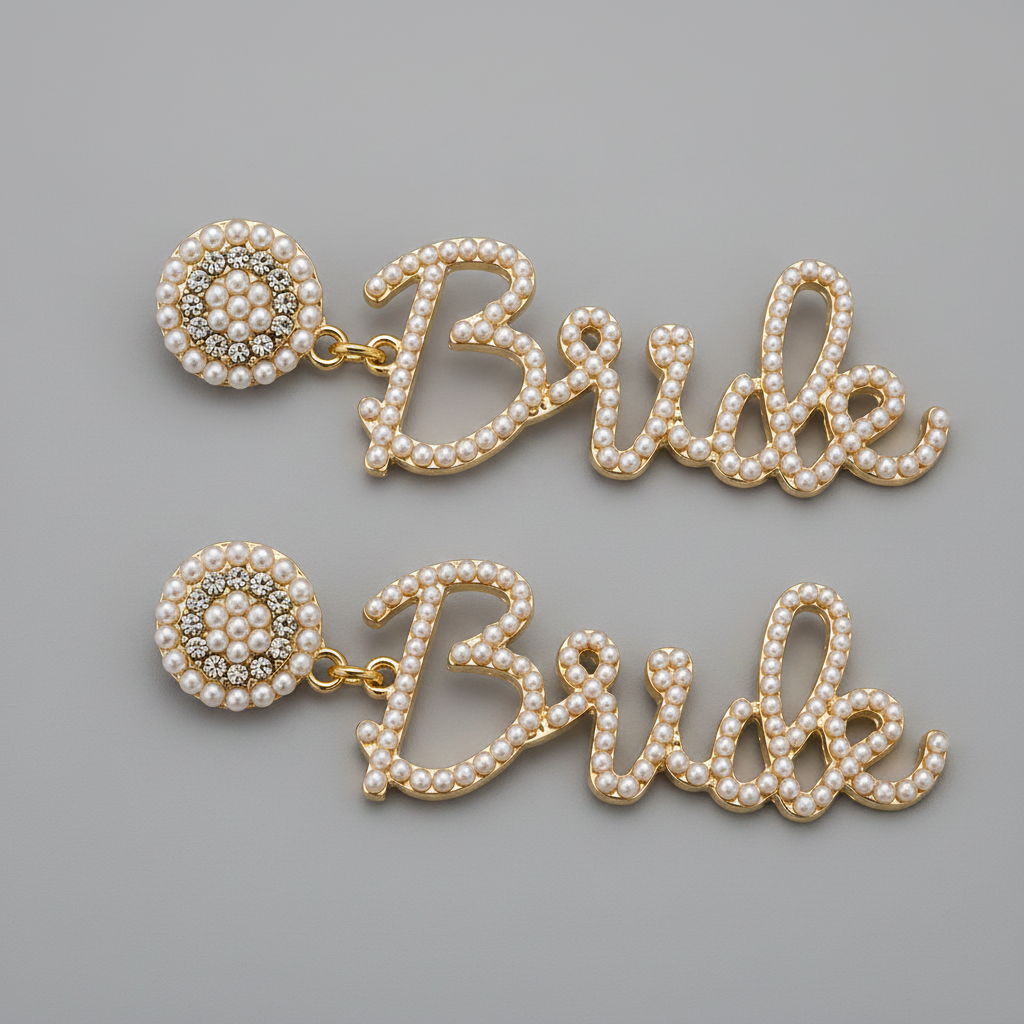 Bride Ohrringe mit Perlenbesatz als Braut Accessoire für Verlobung, JGA und Hochzeit