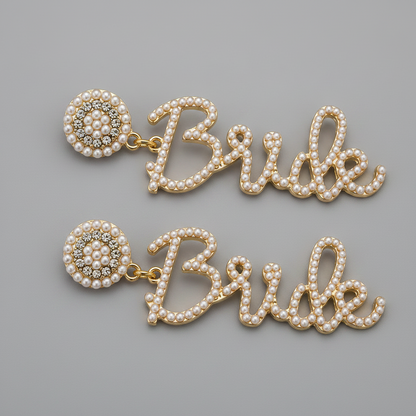 Bride Ohrringe mit Perlenbesatz als Braut Accessoire für Verlobung, JGA und Hochzeit