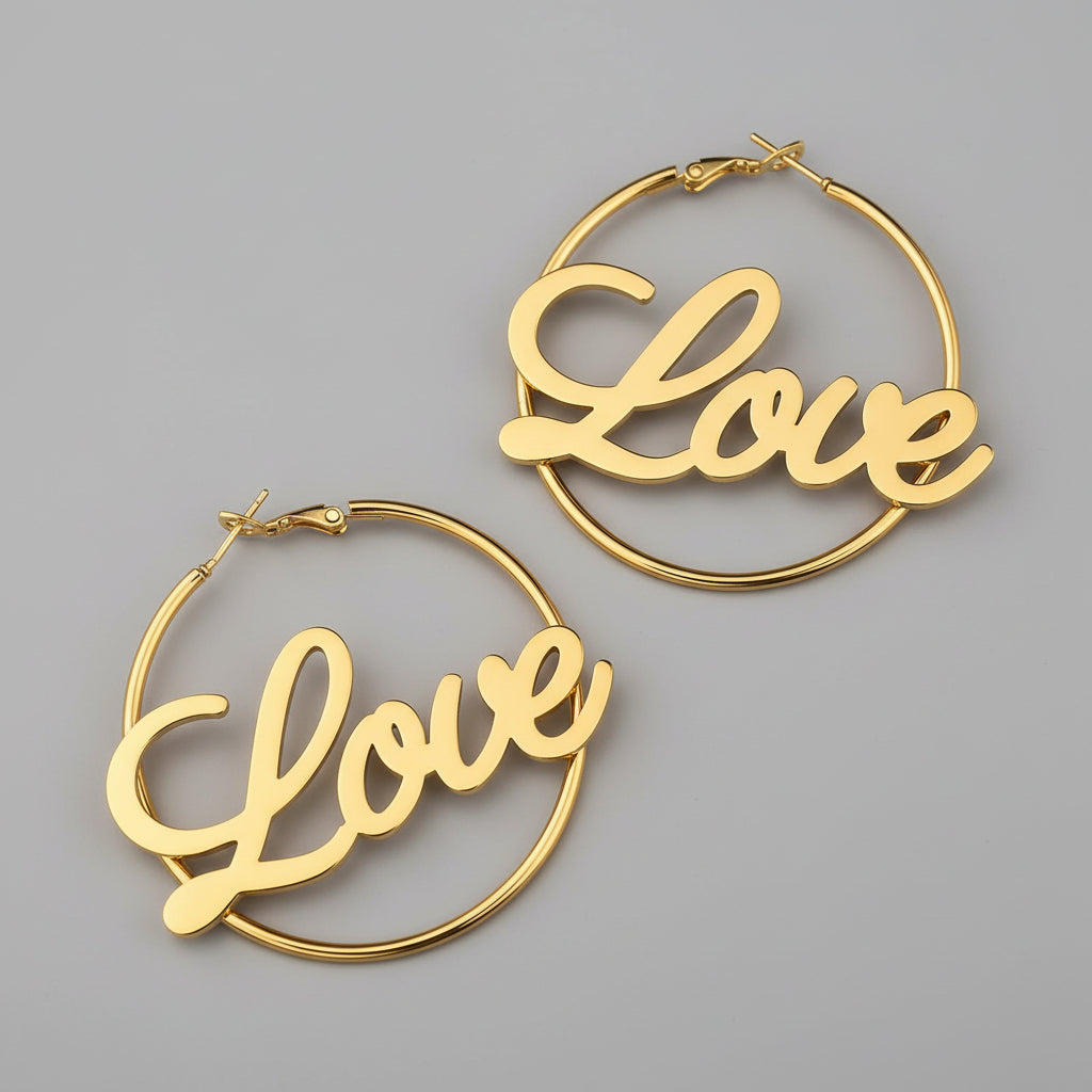 LOVE Creolen Ohrringe als Brautjungfern Geschenk für Hochzeit, JGA und Getting Ready