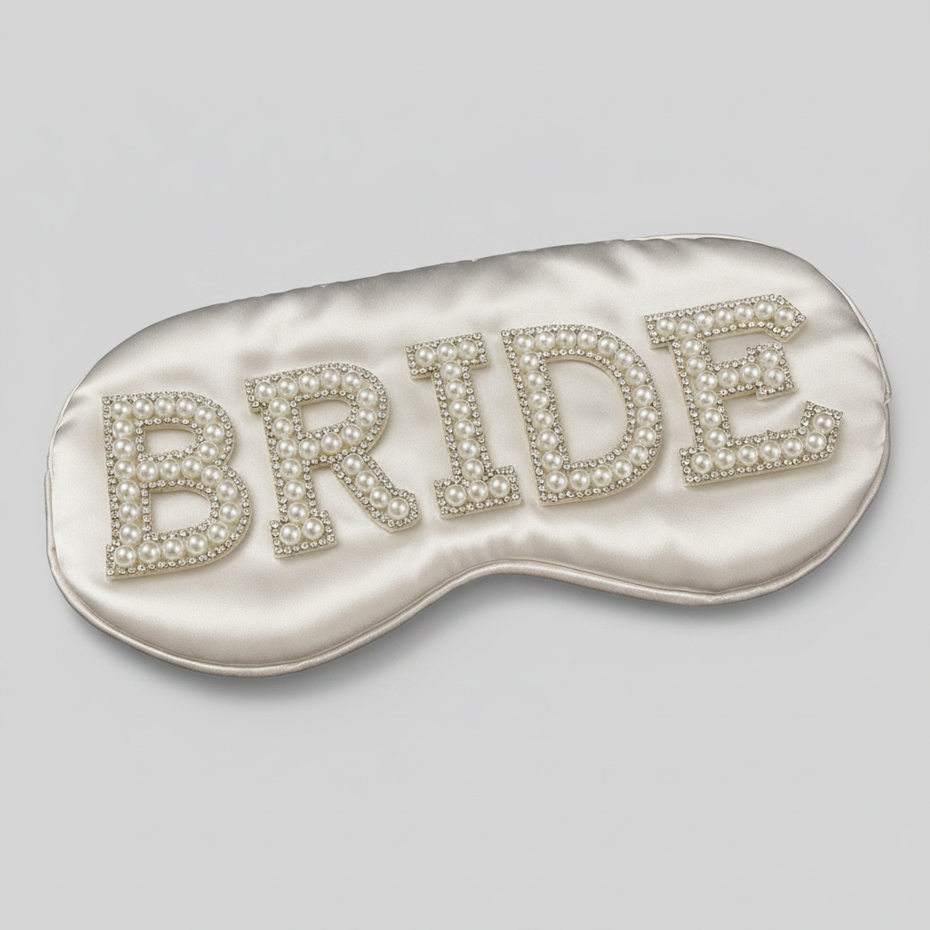 Bride Schlafmaske mit Perlenbesatz als Braut Accessoire für Hochzeit, Flitterwochen und Bridal Shower