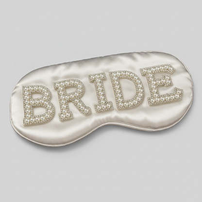 Bride Schlafmaske mit Perlenbesatz als Braut Accessoire für Hochzeit, Flitterwochen und Bridal Shower