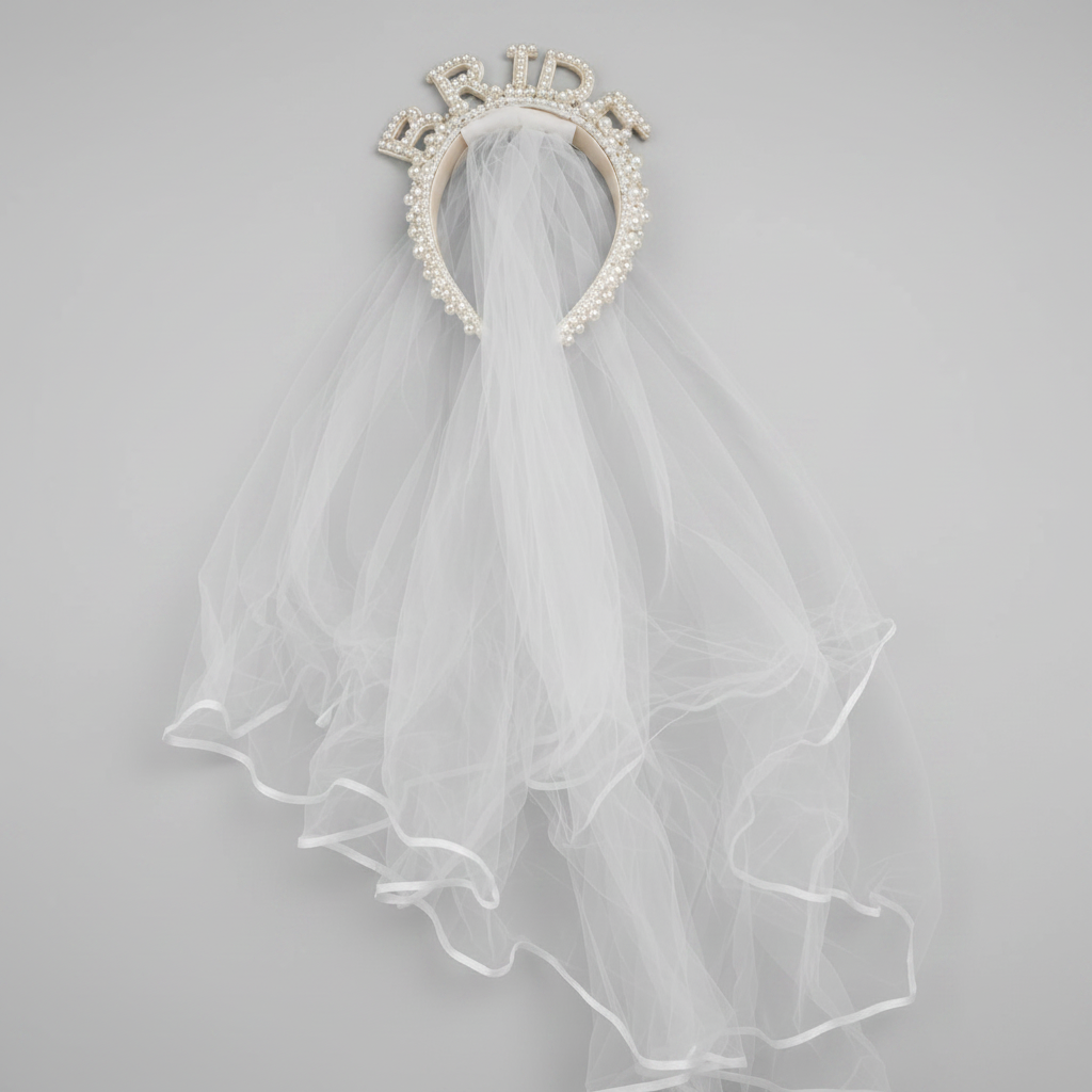 Eleganter Bride Schleier mit Perlenbesatz als Braut Accessoire für JGA und Hochzeit