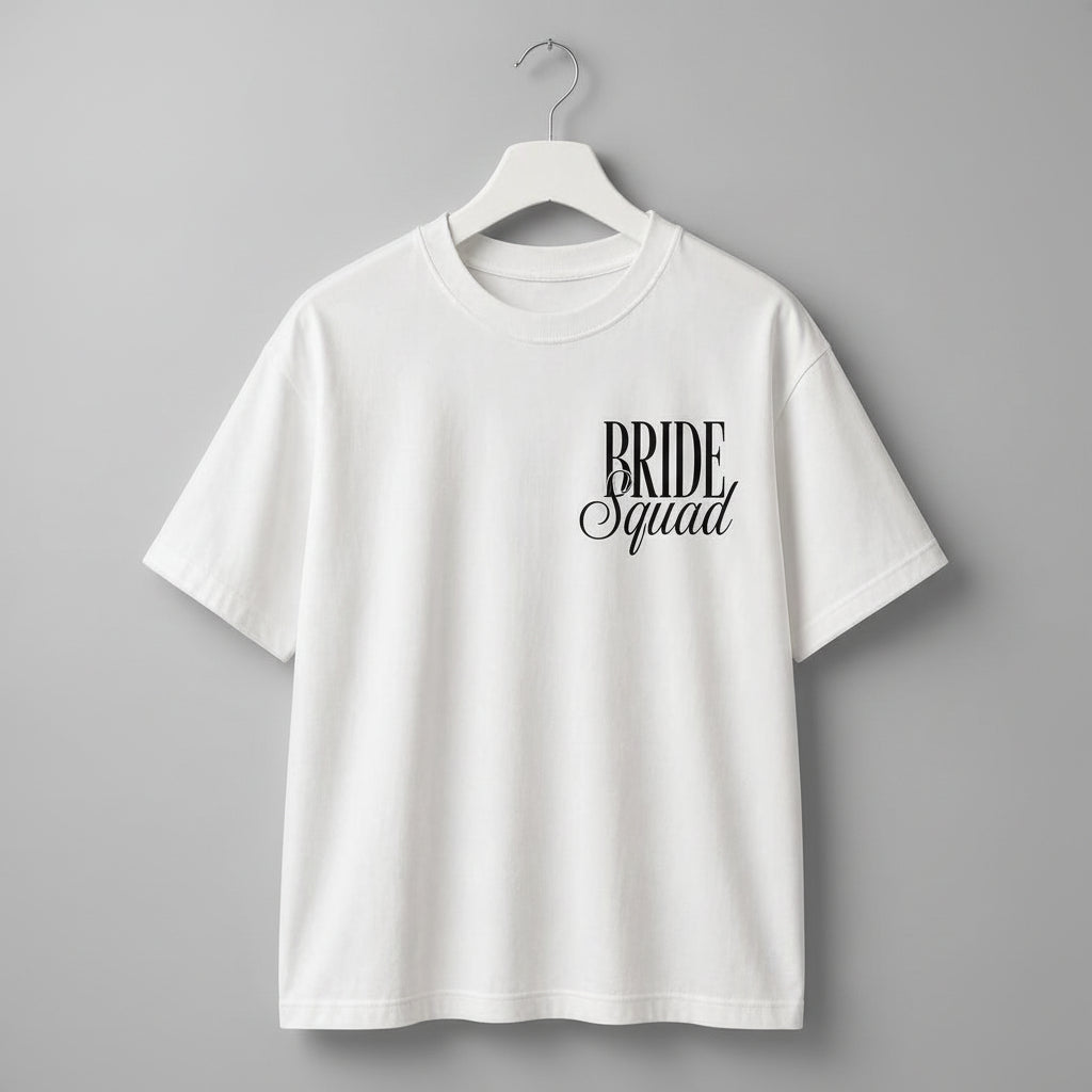 Weißes Bride T Shirt mit In My Bride Era Aufdruck für Junggesellinnenabschied und Hochzeit